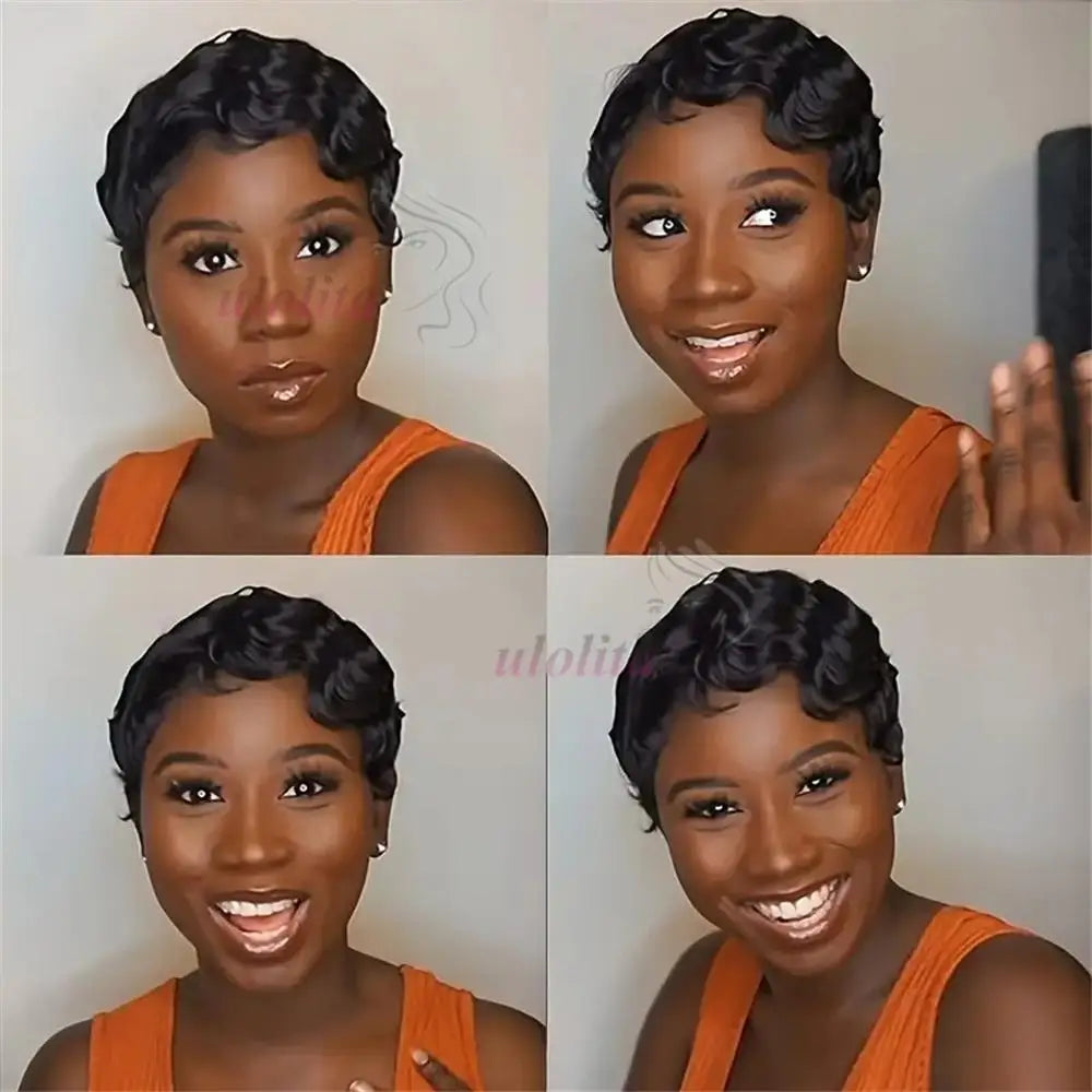 Short Finger Wave Wig Brazilian Human Hair Wig For Women Brown Short Ocean Wave Wig Peruca 99J Burgundy Pixie Cut Machine Wigs